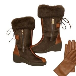 Pajar Canada Laura Fur Trim Waterproof Goat Hair Wedge Winter Boots EU 39 in EUC